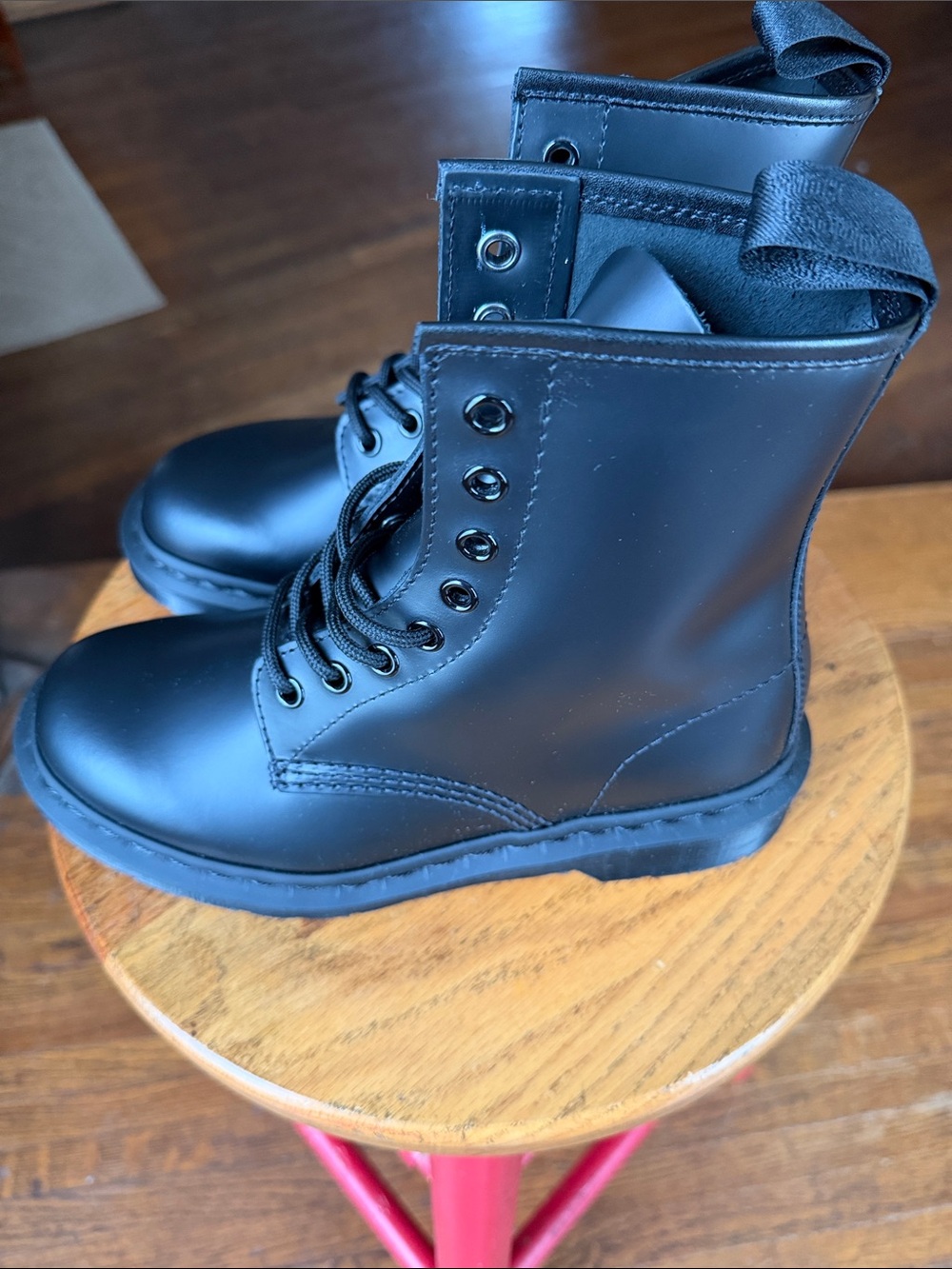 Dr. Martens Black Mono Smooth Leather Lace-Up Boots - Picture 3 of 7